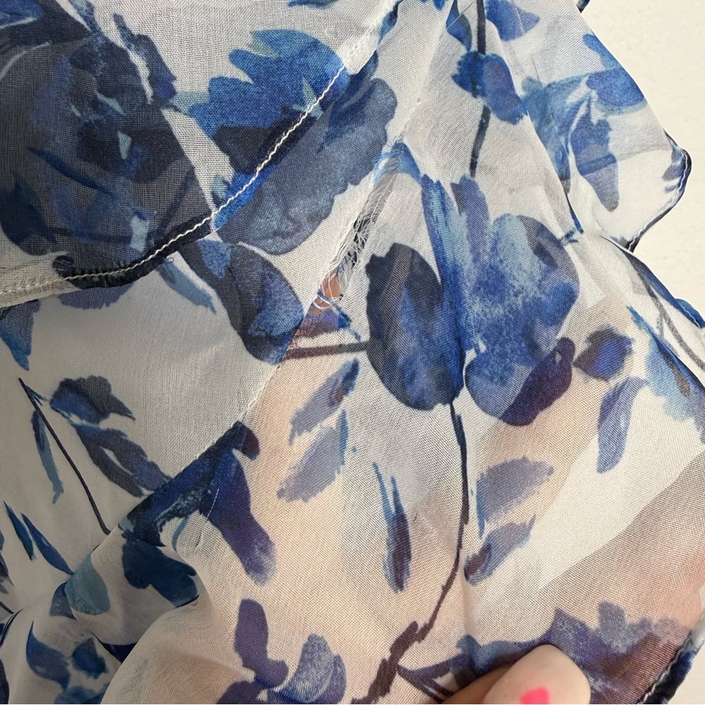 Anthropologie x BHLDN Blue Floral Ruffle Strapless Maxi Dress Size 6 - Picture 7 of 10